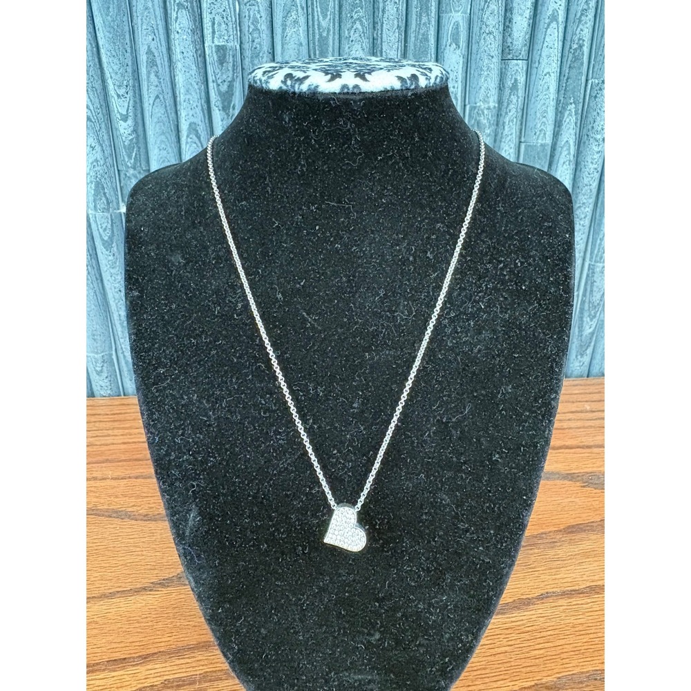 Lia Sophia Silver Tone Pave Crystal Heart Pendant Necklace Adjustable Chain